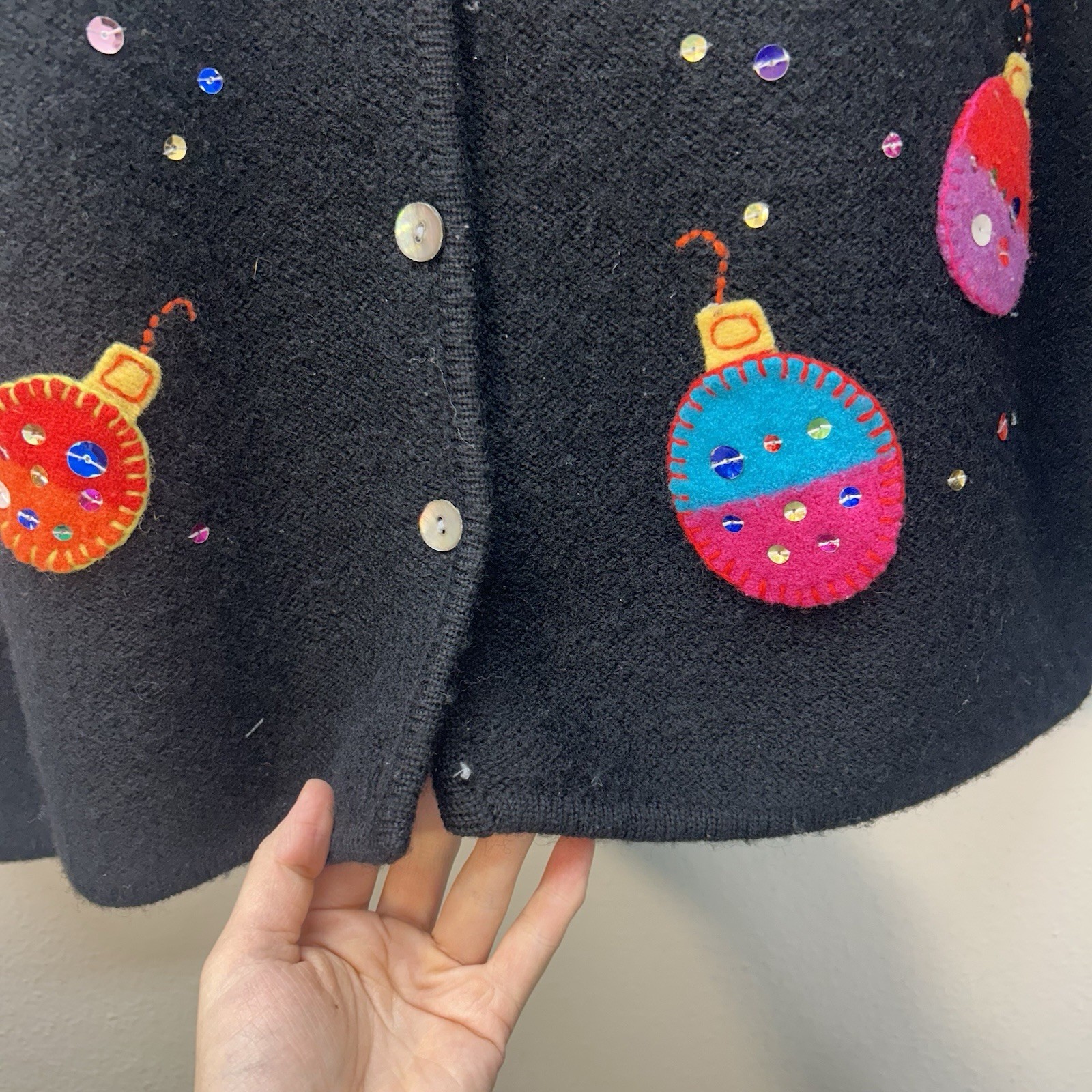 Vtg Talbots Sz M Holiday Winter Cardigan Sweater 100% Wool Christmas Ornaments