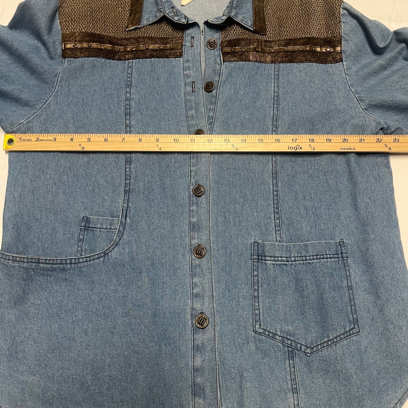 City Girl Sport Vintage Blue Denim Studded Western Shirt 14