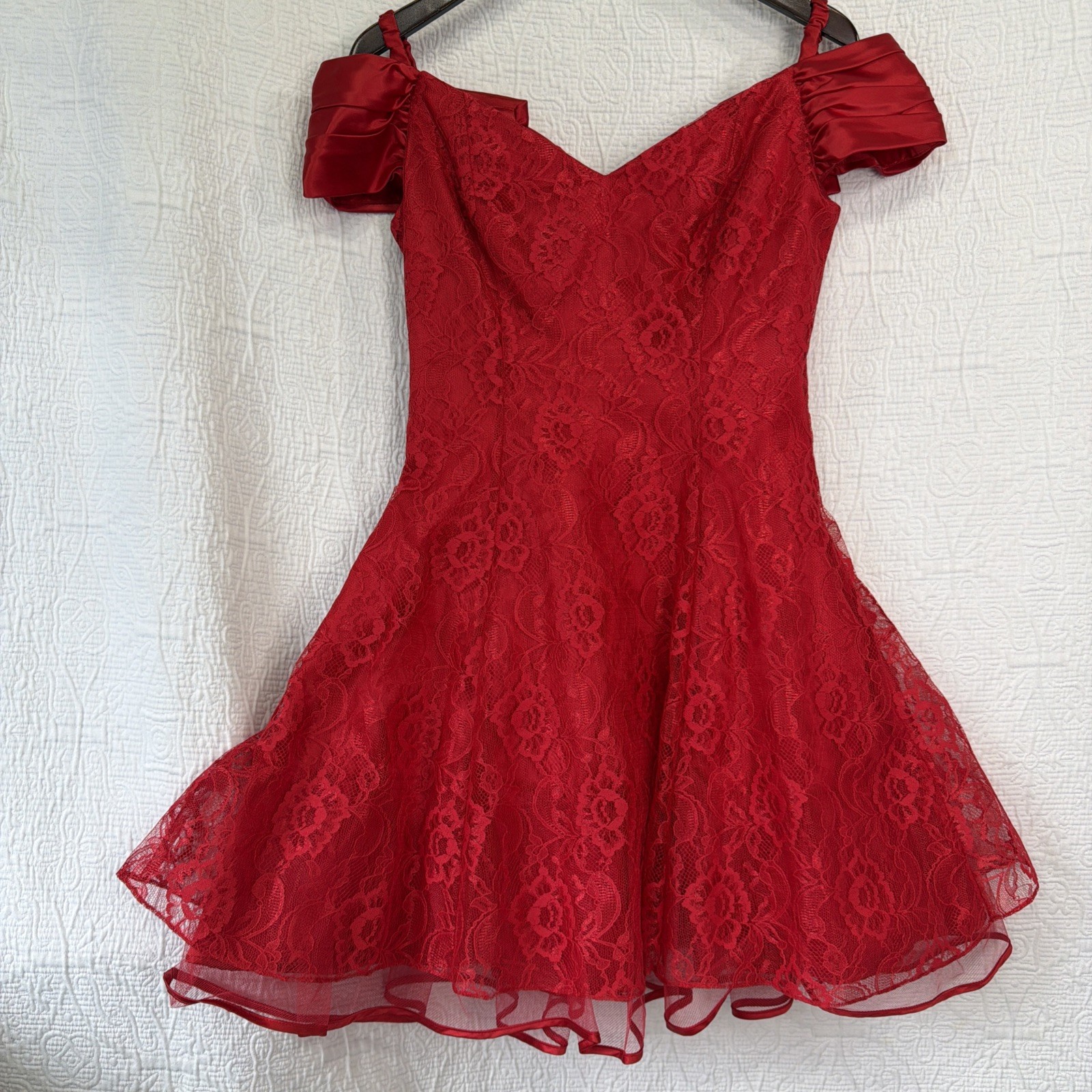 Zum Zum Vintage 80s Red Lace Party Dress Size 11 12 Classic Cocktail Prom Formal