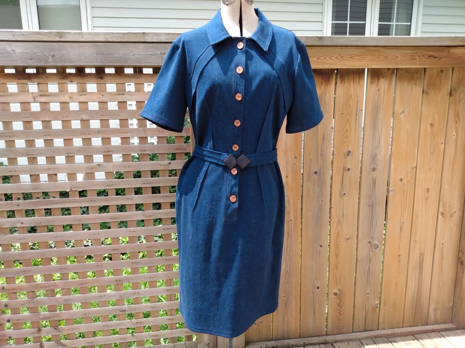 Vintage Denim Jean Dress Handmade Fitted Shirtdress 38″B 31″W 90s Retro