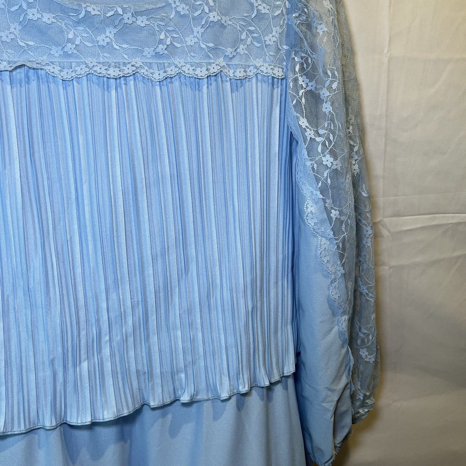 Vintage Blue Dress Sears 1970s the Fashion Place Knee Length Wedding Lace Sleeve