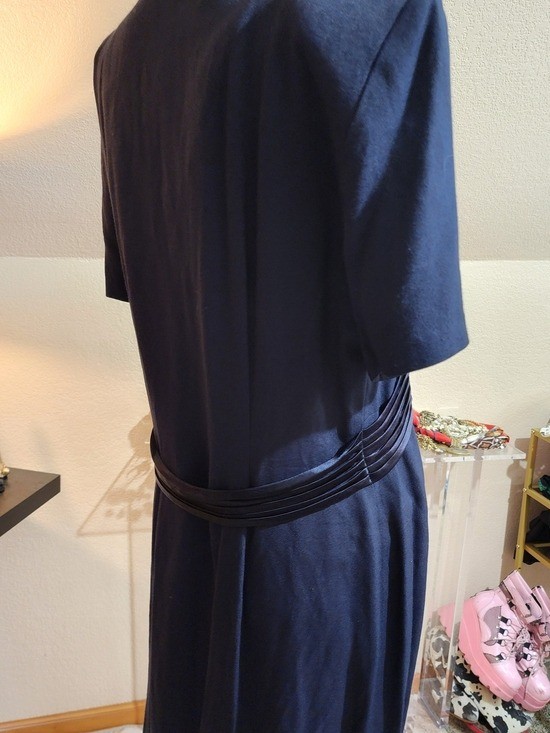 Vintage 1990s Betsy’s Things Navy Button Front Midi Dress Rayon Acetate Size 10