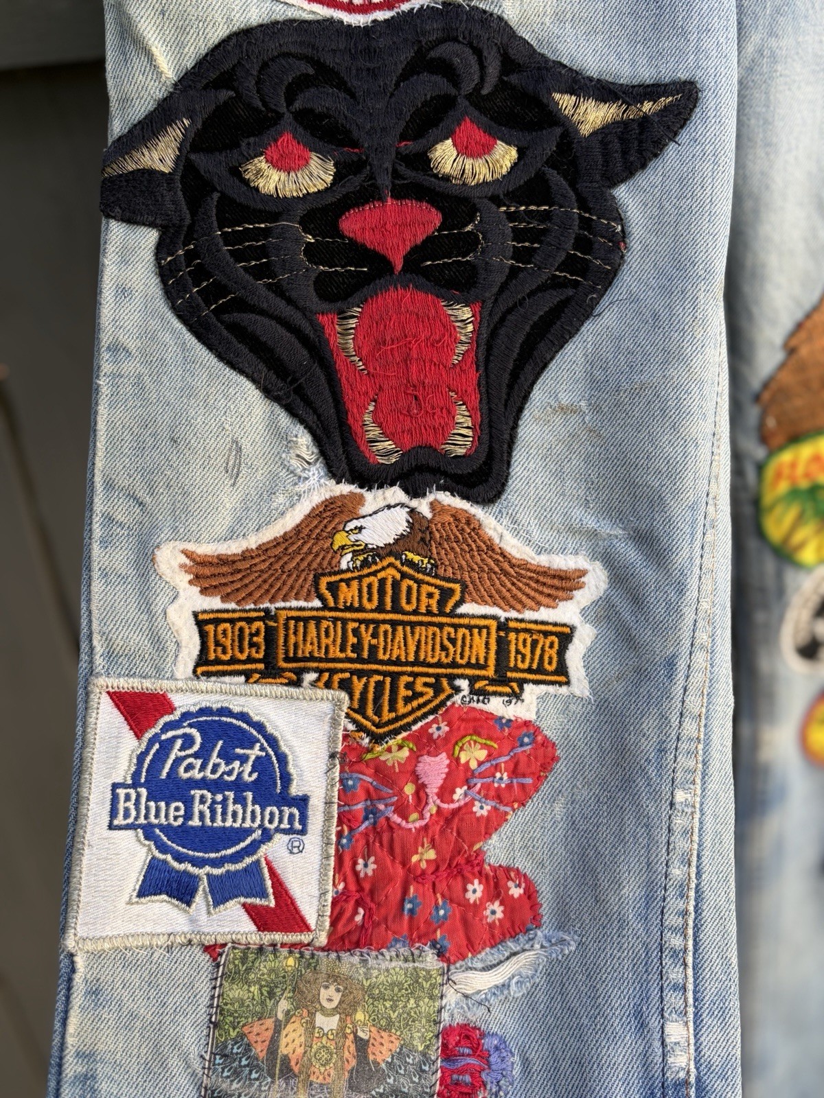Vintage 1970s Levi Patchwork Denim Bohemian Hippie Jeans Glam Rocker 30×34
