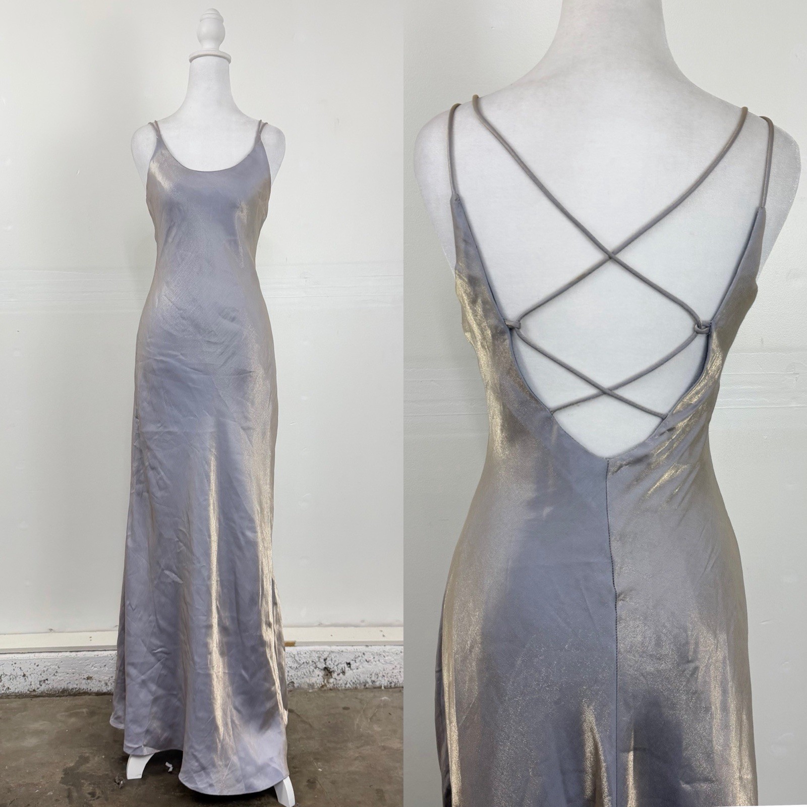 Jump 90s Y2k Vintage Purple Metallic Iridescent Formal Gown Maxi Dress Sz 5-6 S