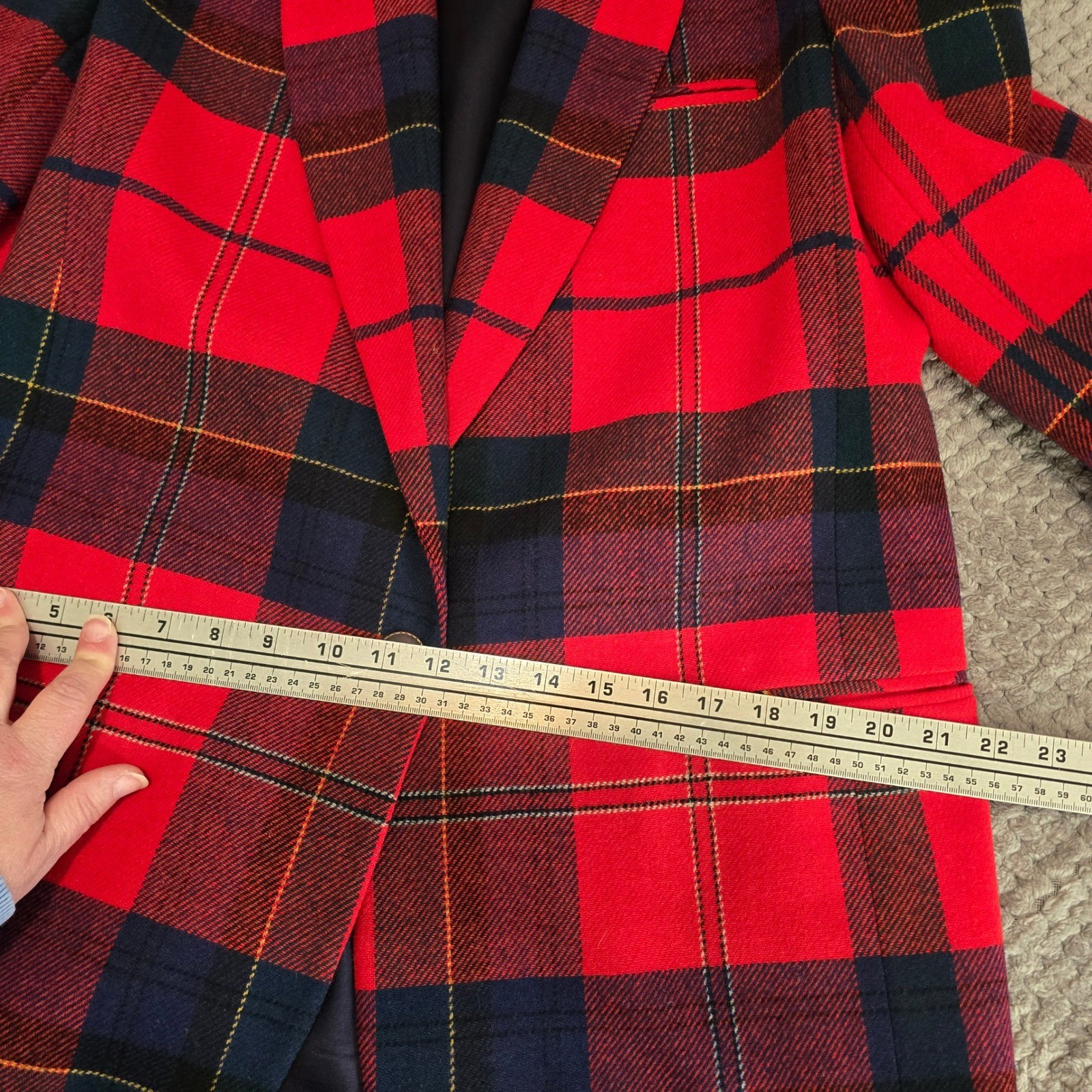 Vintage Kenneth Gordon USA Made Red Tartan Plaid 100% Wool Blazer Jacket Size 10