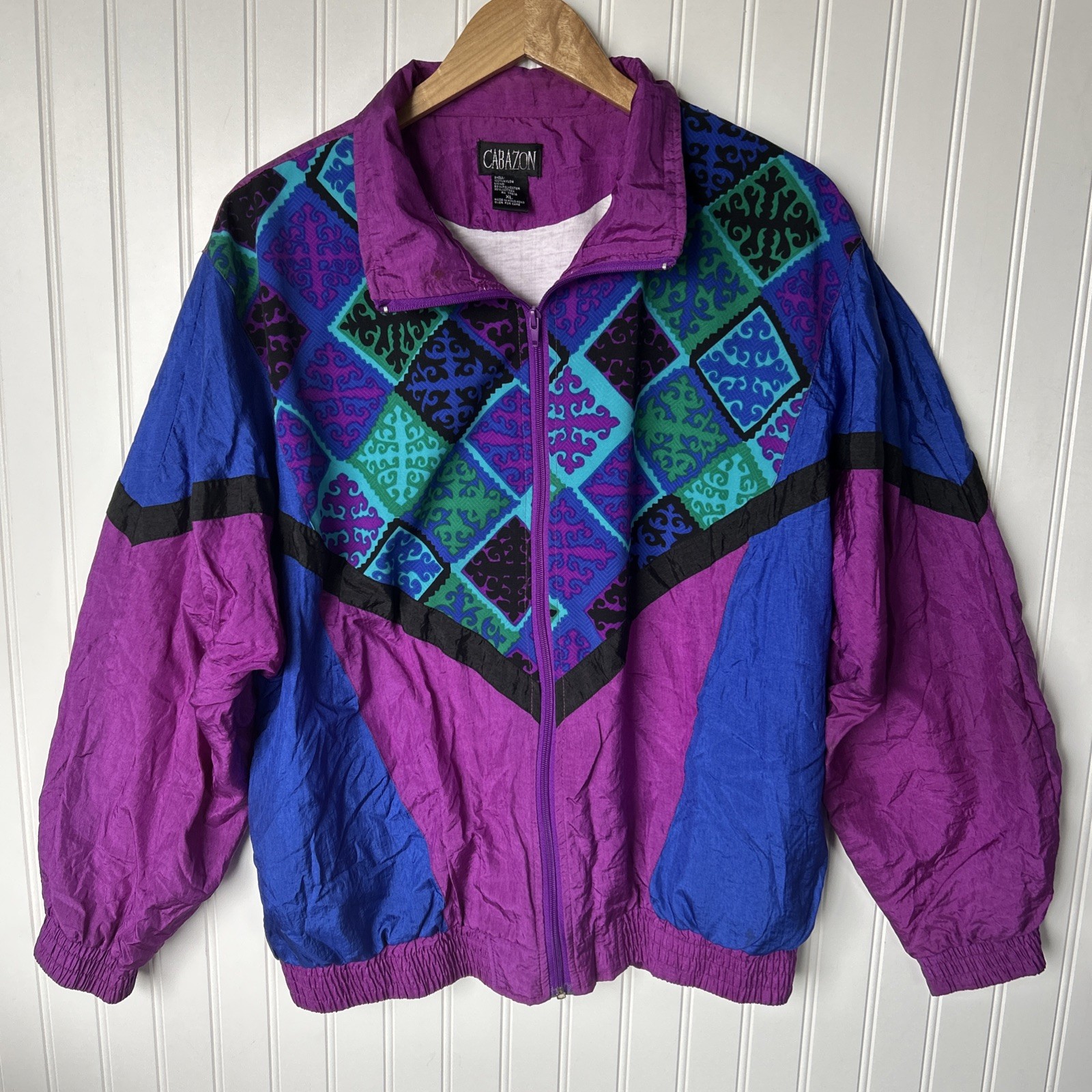 Vintage 90s Women’s Windbreaker Jacket Size XL Purple Blue Black Cabazon