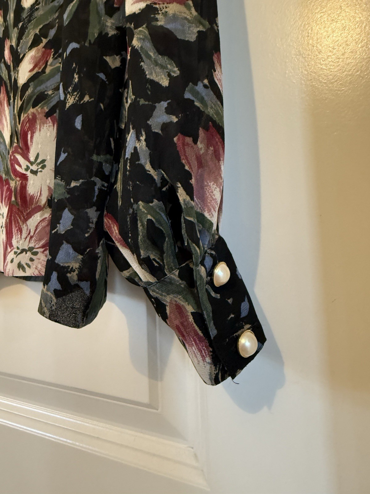 VTG Madame Hanai Yukiko japanese Blouse floral sheer embellished estimated small