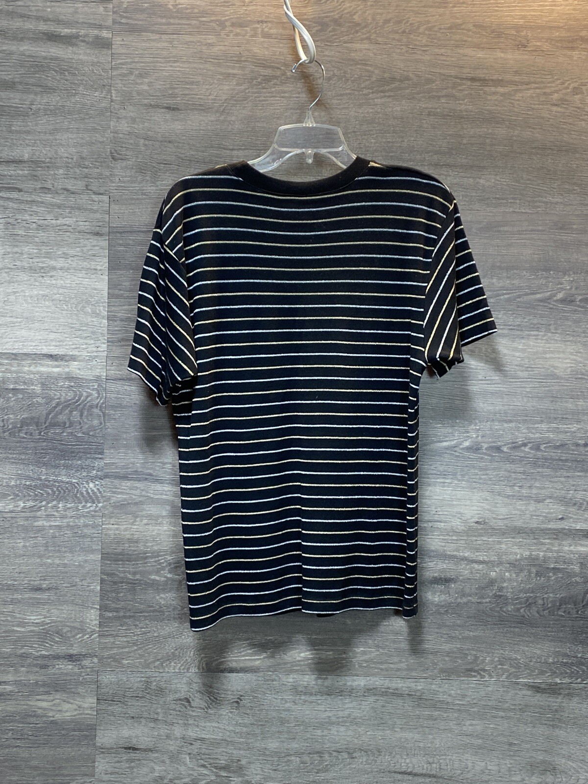 Vintage Molto Fino Cotton Black With Gold And Silver Stripes Women’s Shirt Sz S
