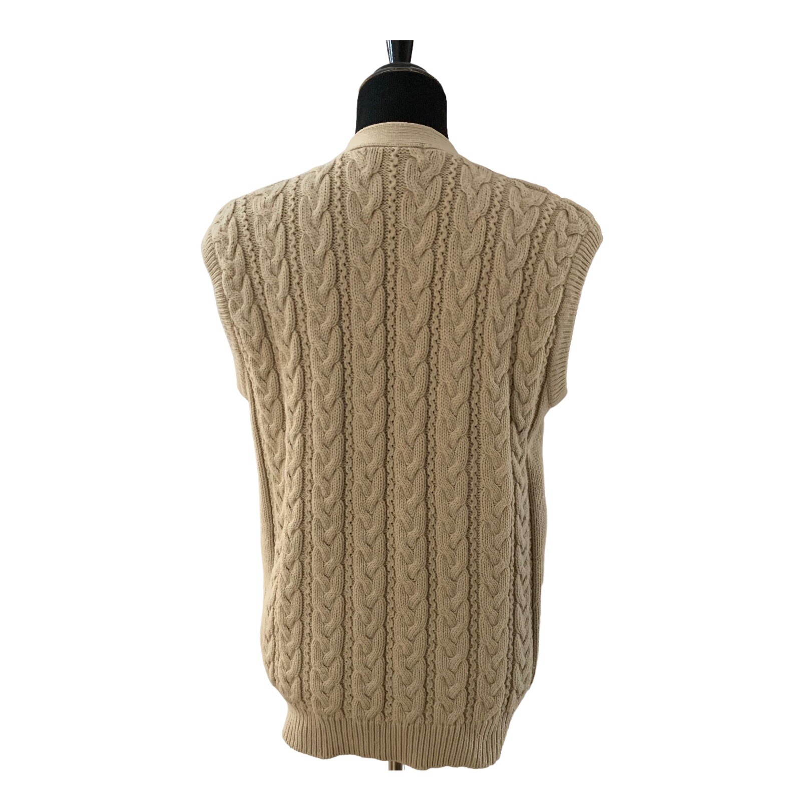 Vtg Womens Cable Knit V-Neck Sweater Vest Size M (12-14) Tan Grandma Core