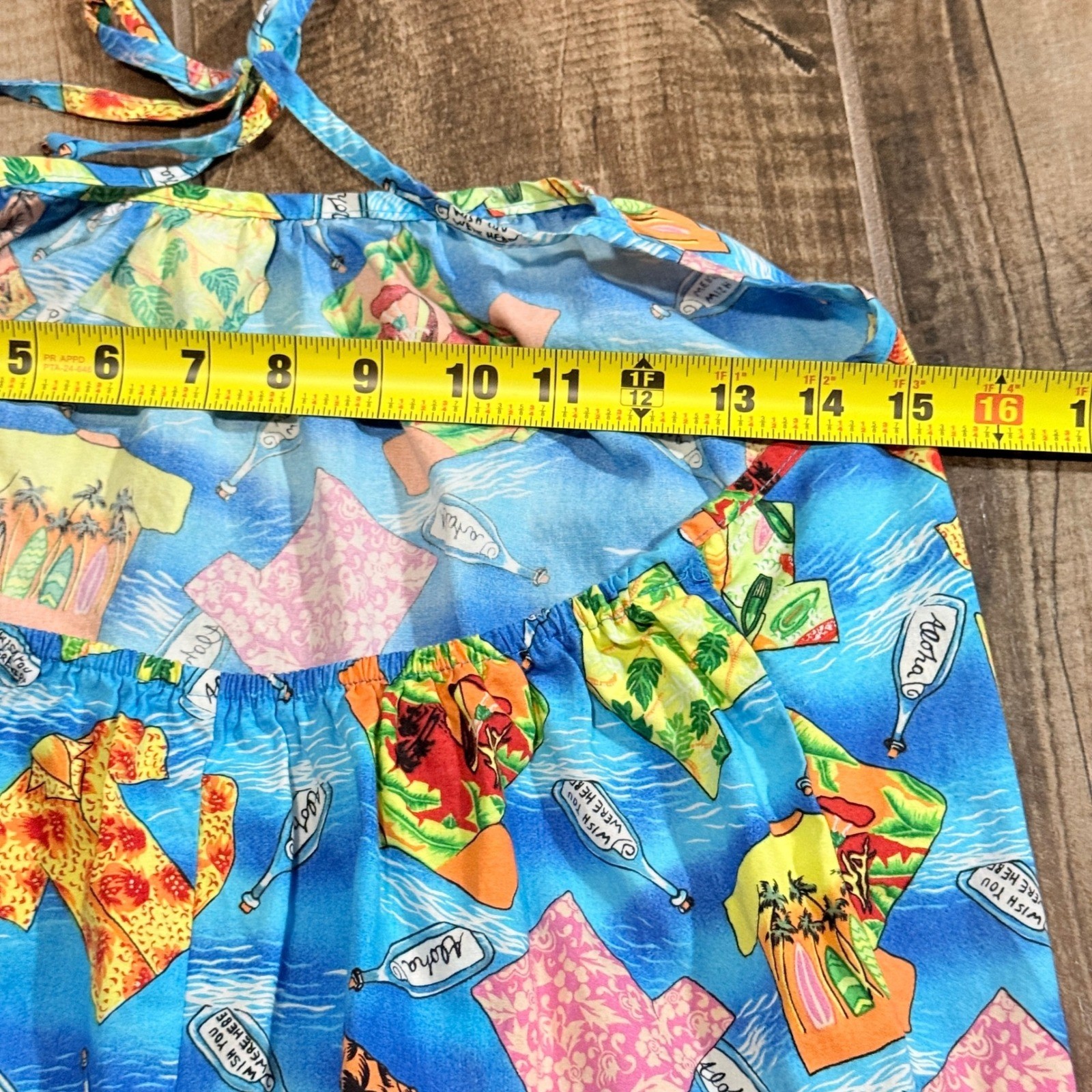 Hilo Hattie Womens VTG Message In Bottle Novelty Hawaiian Halter Dress, Blue, L