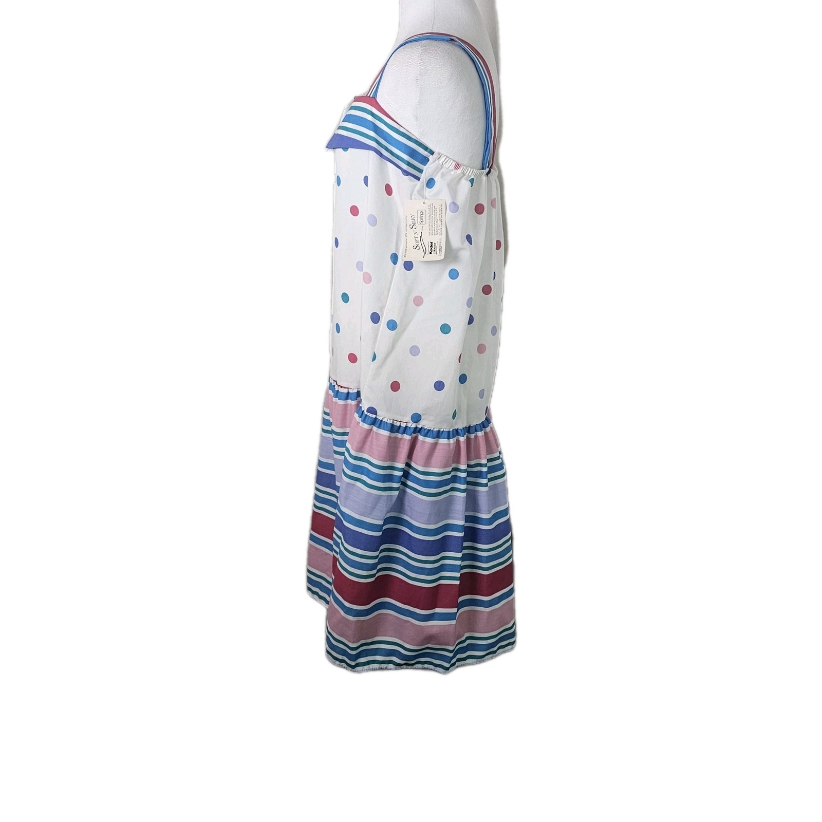 VTG 1980’s Its A Charm Deadstock Multi Color Polka Dot/Stripe Dress Whimsy Sz L