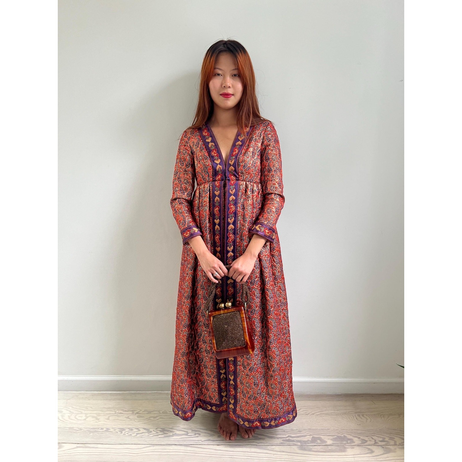 1969 Dress / 60s Geoffrey Beene Documented Metallic Brocade Dress / Extra Small