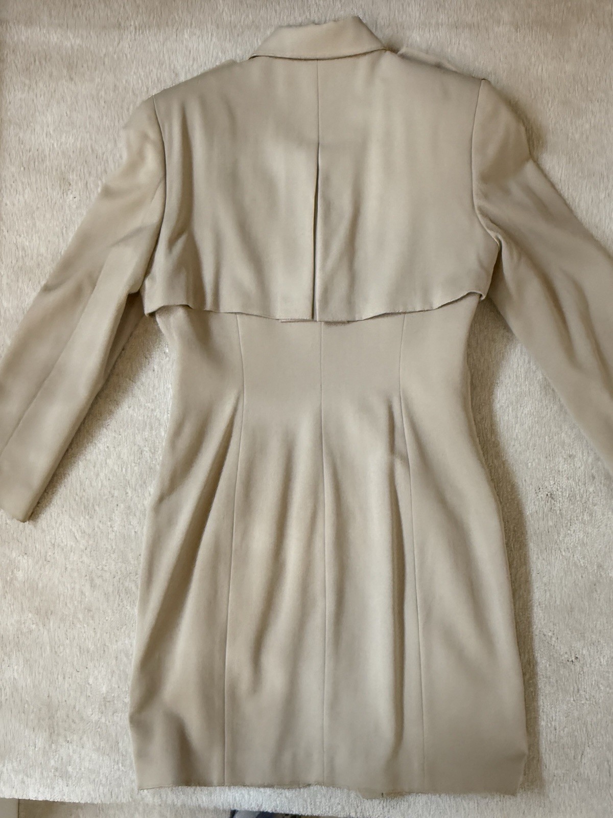 Vintage 1992 Tahari Petite Wool Beige Gabardine Coat dress Sz 8 Fully Lined READ