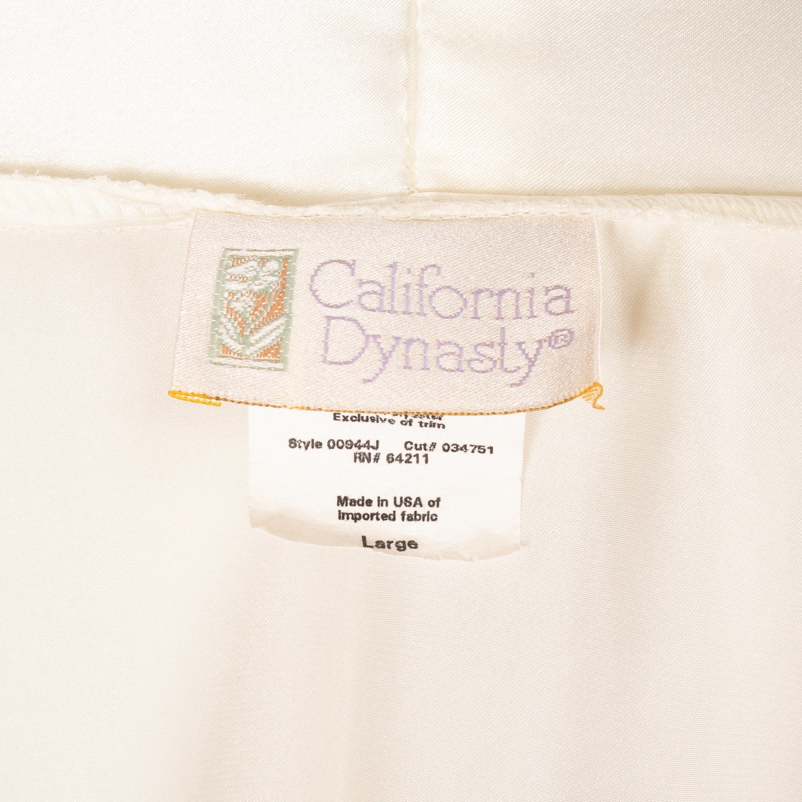 Vtg CALIFORNIA DYNASTY Cream Robe Kimono Satin Bridal Embellished Nightgown L