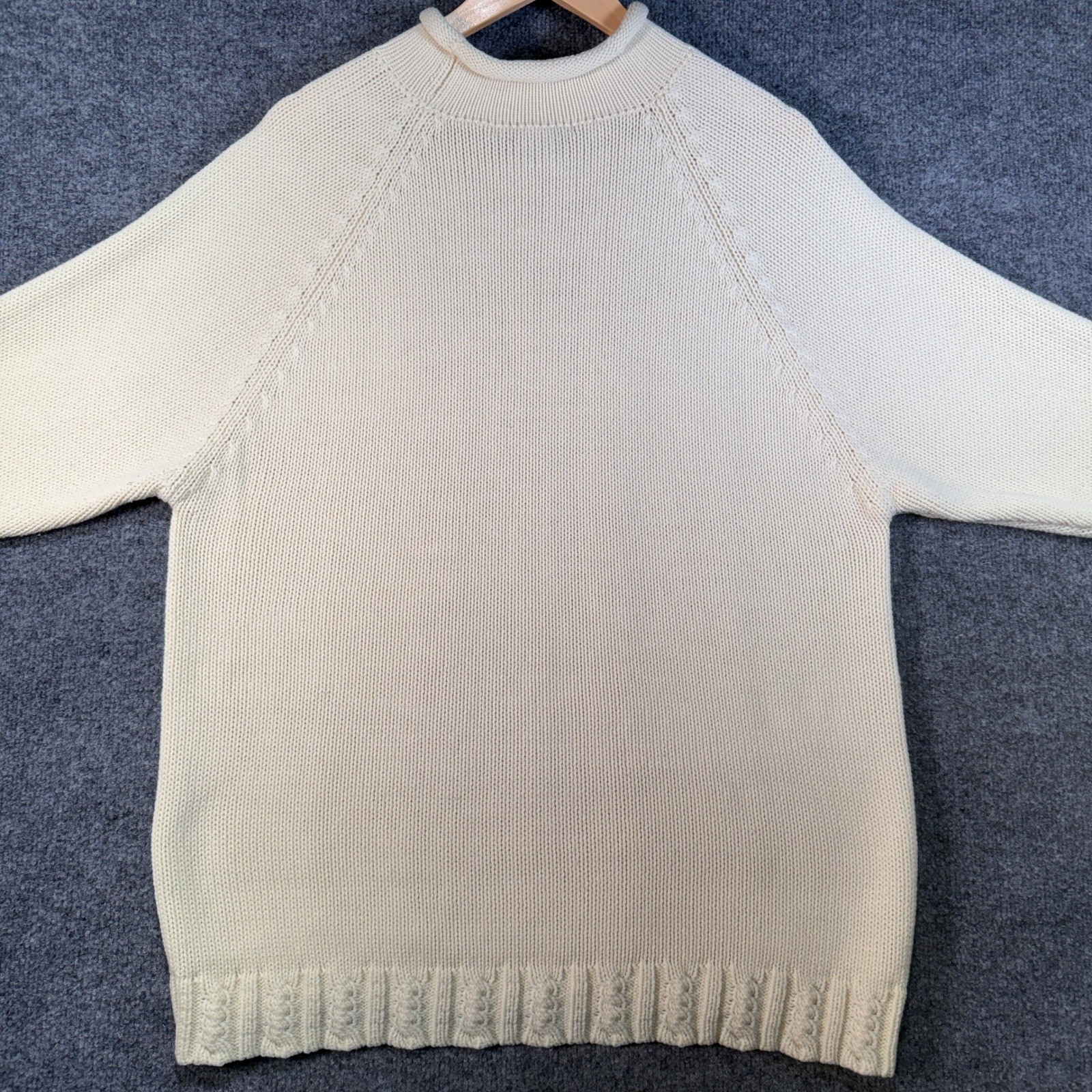 Ship n Shore Sport Cable Knit Sweater Womens Large Ivory Fisherman Vintage 90’s