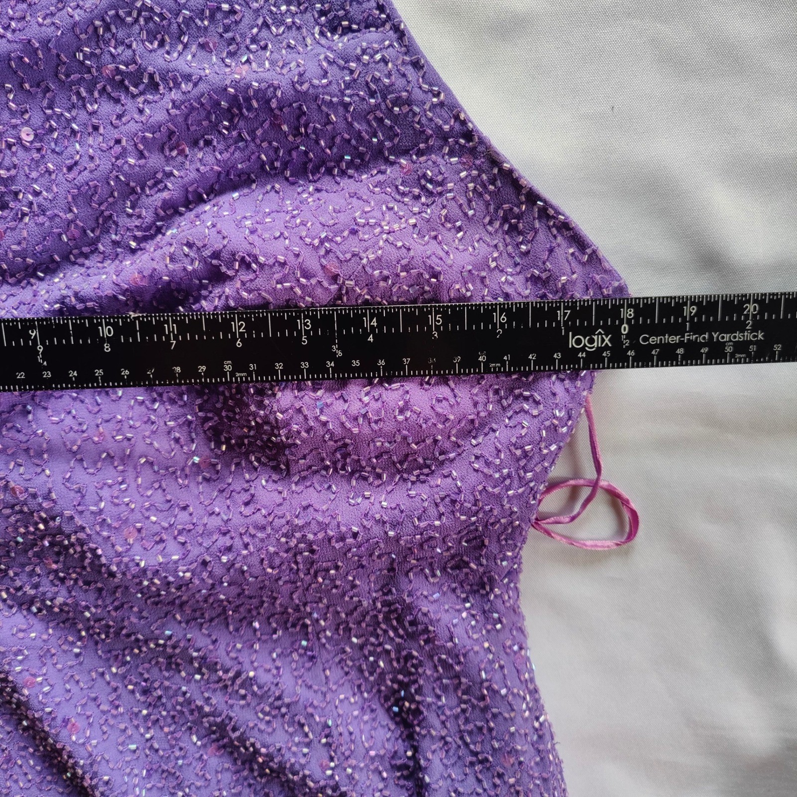 Vintage 90s Beaded Lavender Maxi Dress Open Back Prom Formal Cocktail Fairy 12