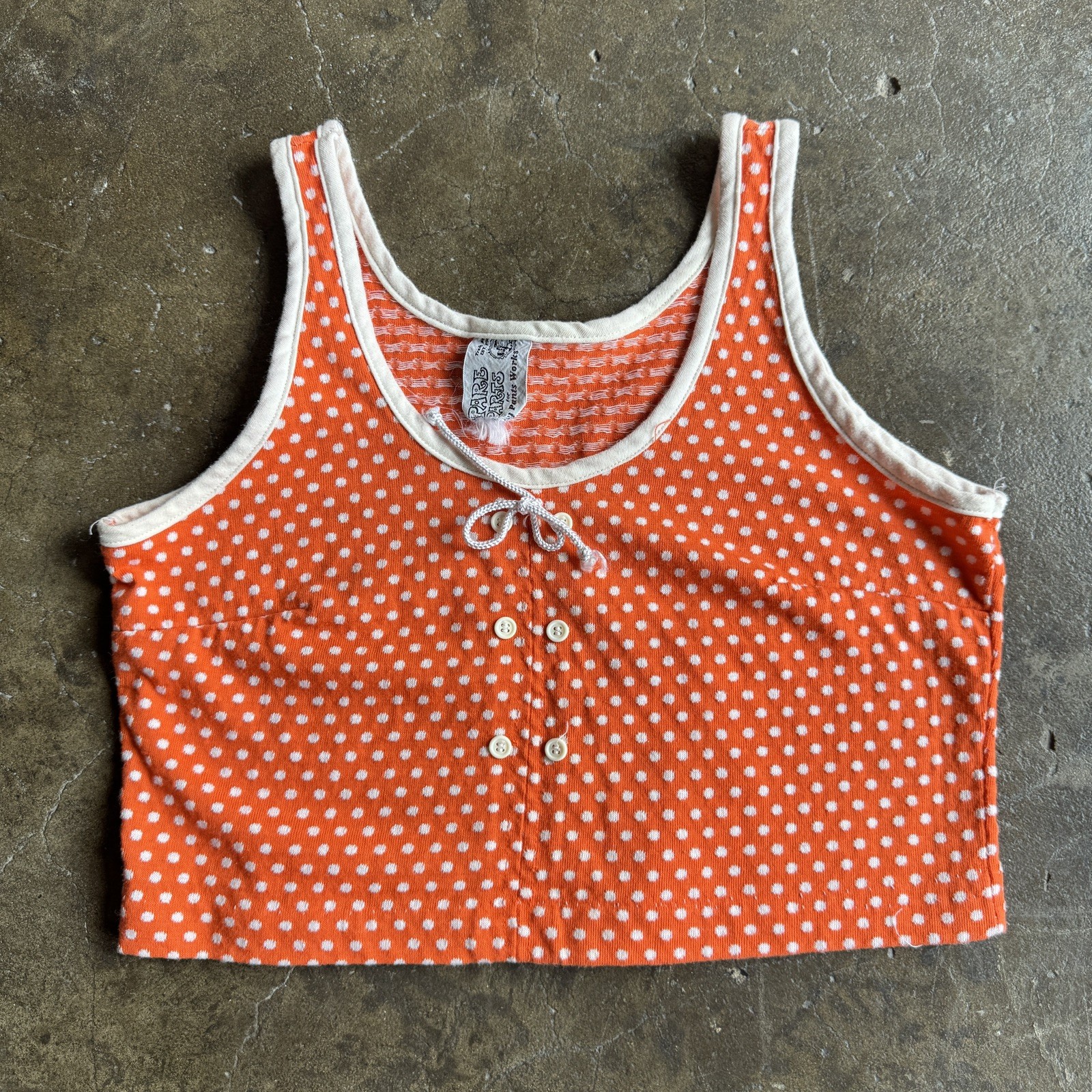 Vintage 1970s Women’s Crop Top Orange Polka Dot Retro Sailor Girl Knit