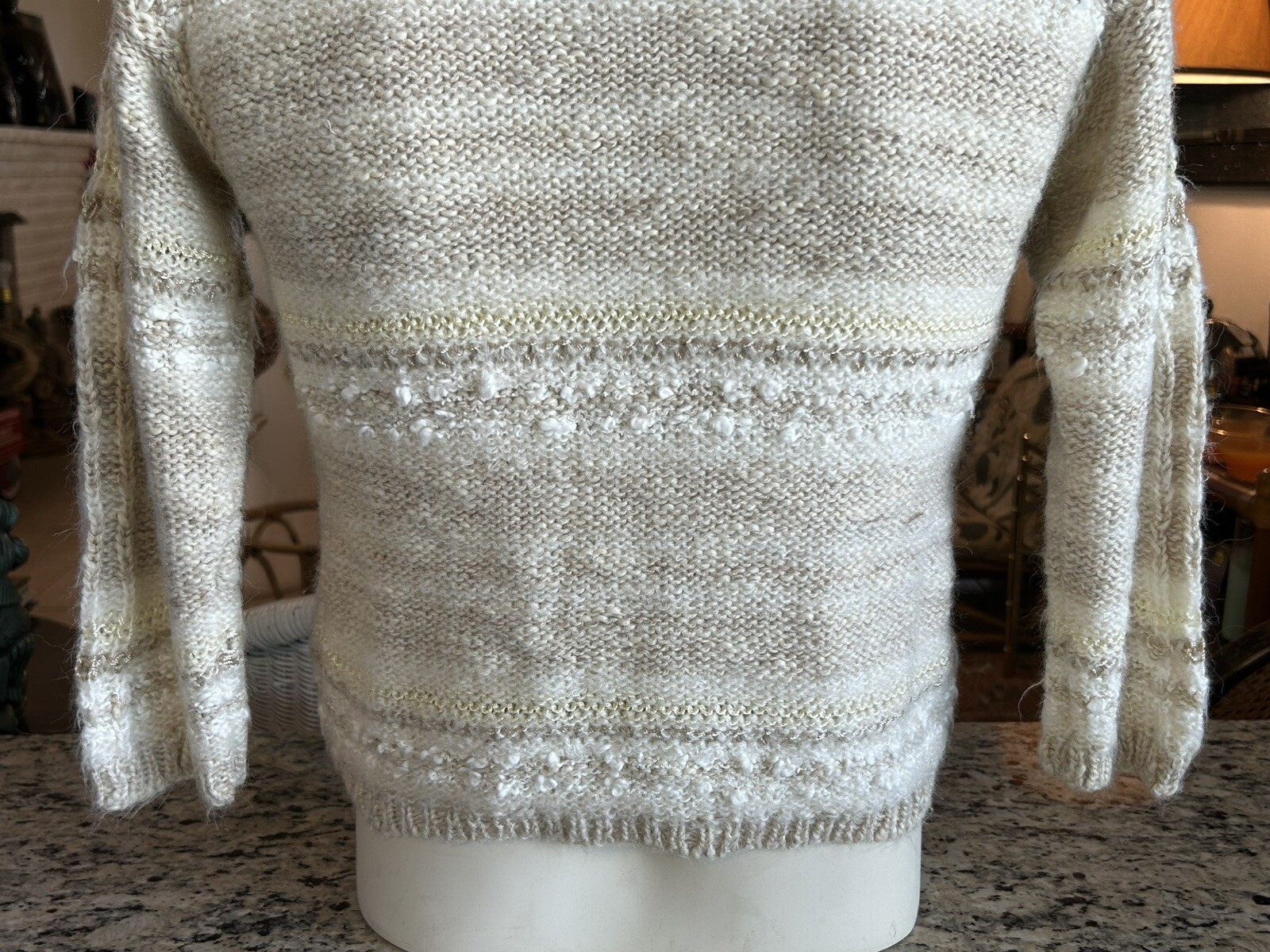 Vintage Beldoch Popper Knit Acrylic Sweater Junior L Women’s S Beige Tan White
