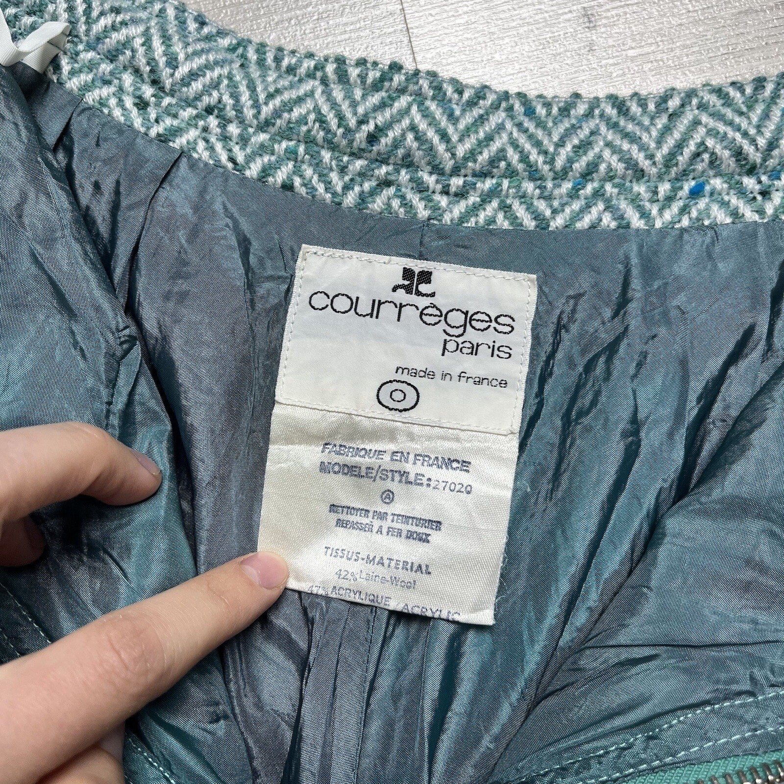 Vintage 1970’s COURREGES Paris Green Wool A Line Skirt