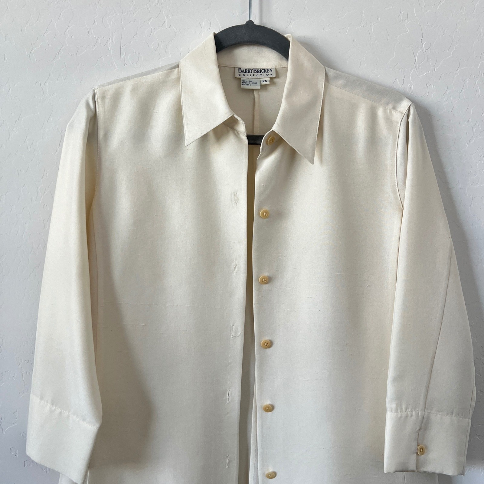 Barry Bricken Shirt Dress Women XS Cream 100% Silk Longline Button Front Vintage