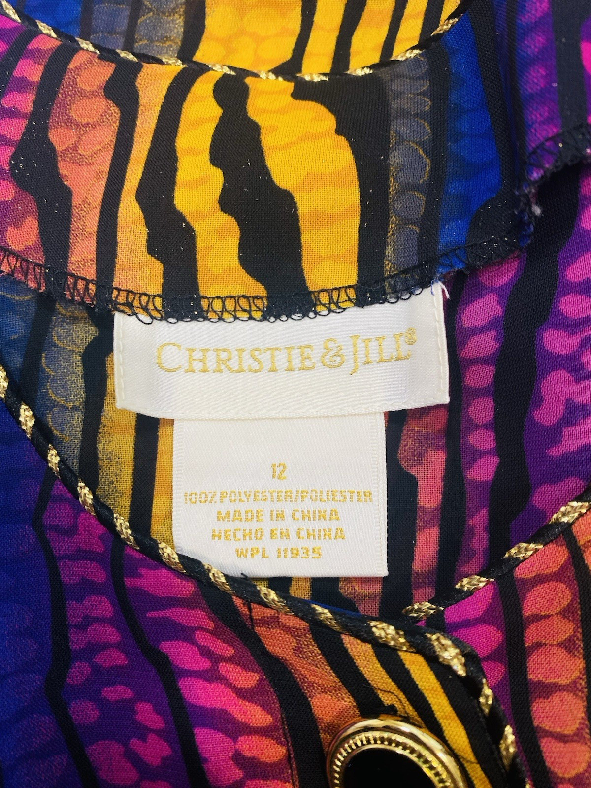 Vintage Blouse SIZE 12 LARGE rainbow bright CHRISTIE & JILL 80s 90s
