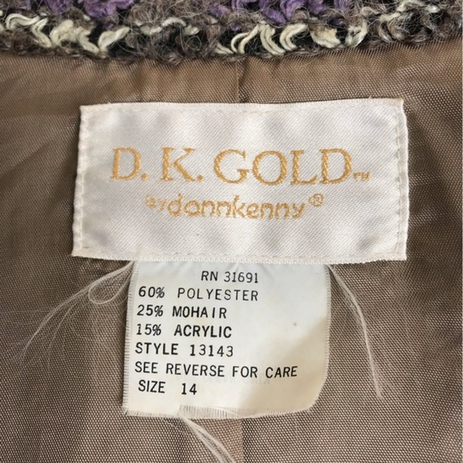 Vintage DK Gold by Donnkenny Mohair Blend Boucle Single Button Jacket Womens 14