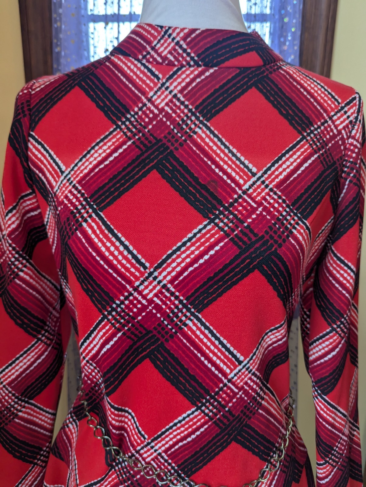 Vintage 70’s Mod Schoolgirl Red Plaid It’s Better Polyester Knit Mini Dress S/M