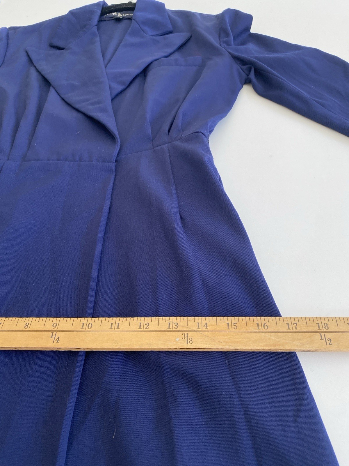 Vintage Ralph Lauren 6 100% Wool Tuxedo Jacket Wrap Dress Blue Midi