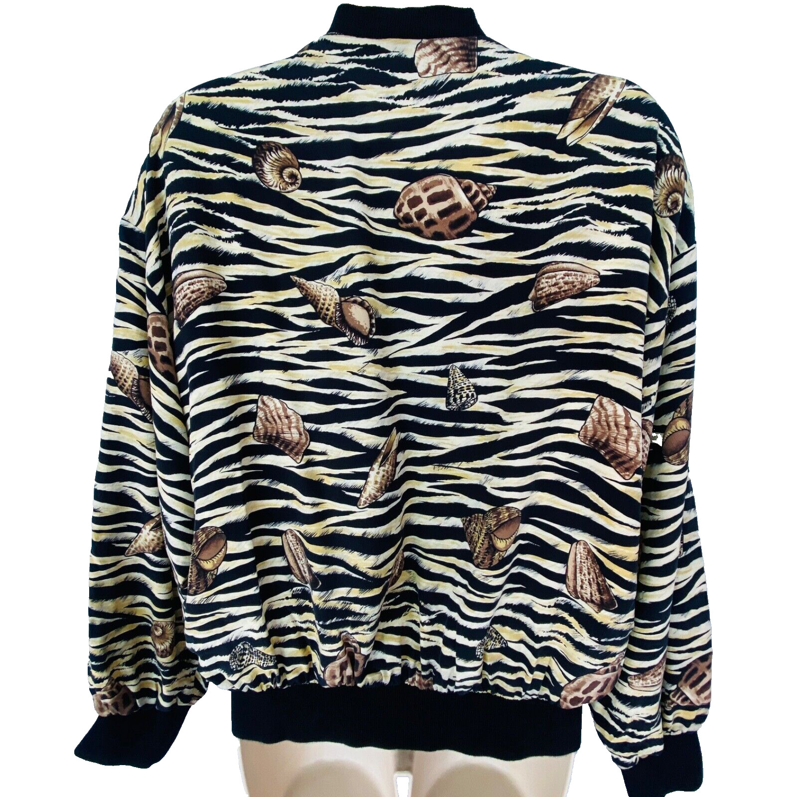 Vintage 1980s silk jacket oversized novelty print zebra tiger sea shells animal