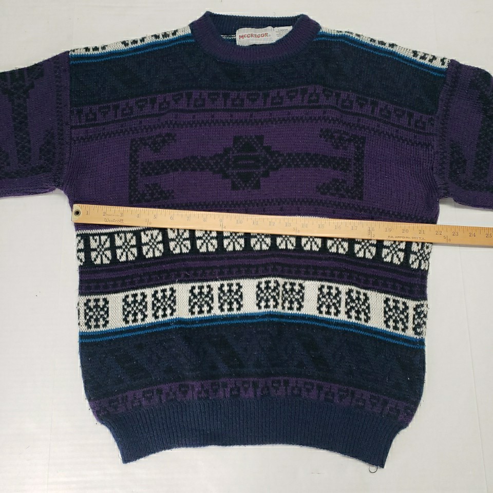 Vintage 90s McGregor Sweater Purple White Geometric Knit Men’s Sz Large EUC