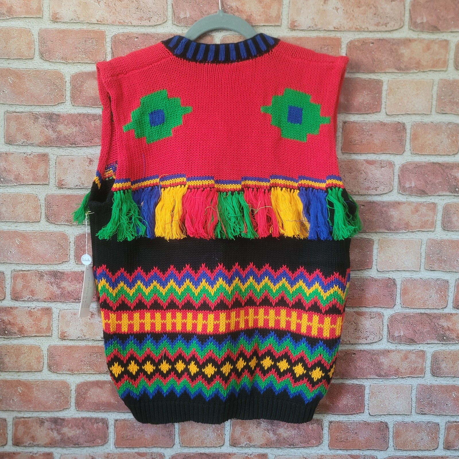 Vintage 80s Hip Hop Rafaella Tassles Colorblock Sweater Vest NWT Sz Med