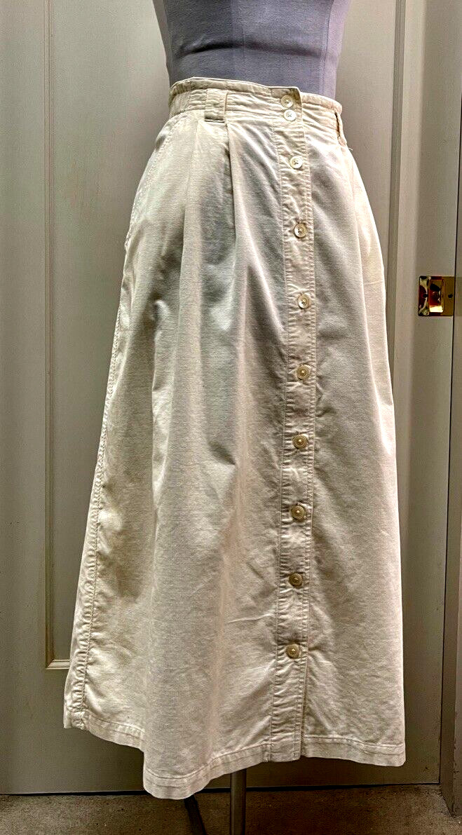 Talbots IVORY Cotton Corduroy 2-pocket Belt-loops MIDI SKIRT Size 10 (32×34)
