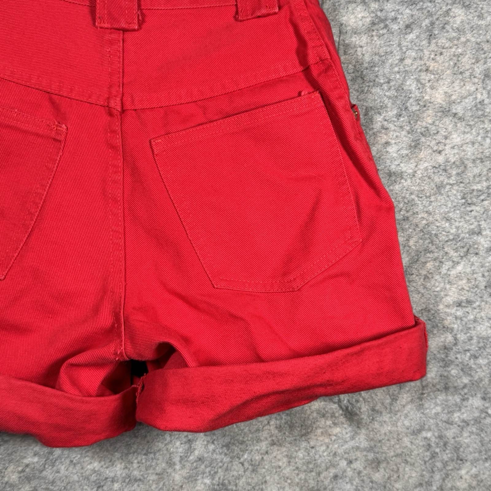 Vintage 90s Womans Rio High Waisted / Rise Red Denim Jean Shorts Size 5 24×3