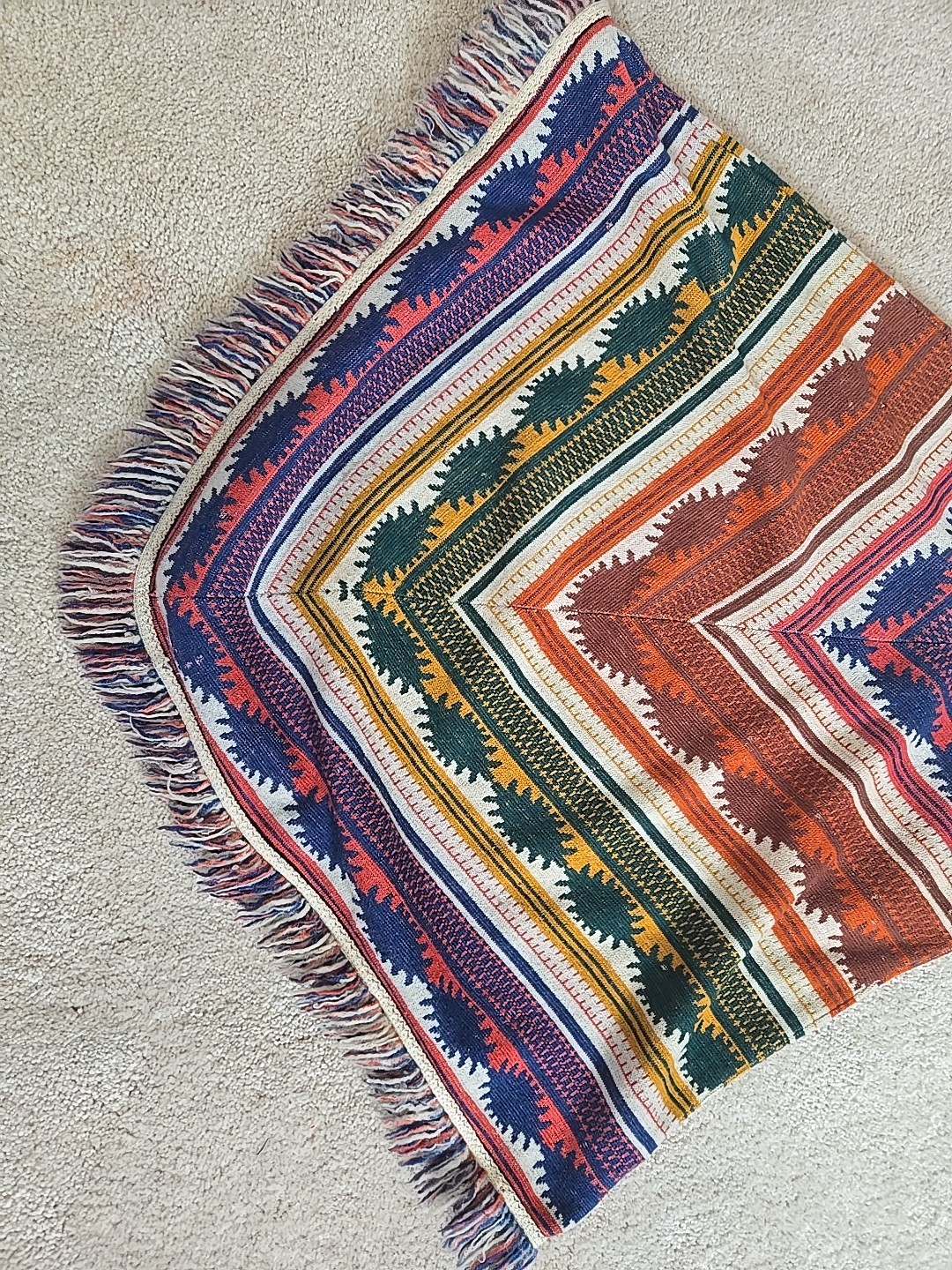 Vintage 1970s Sabra Knit Pullover Poncho Unisex Southwestern Design With Fringe