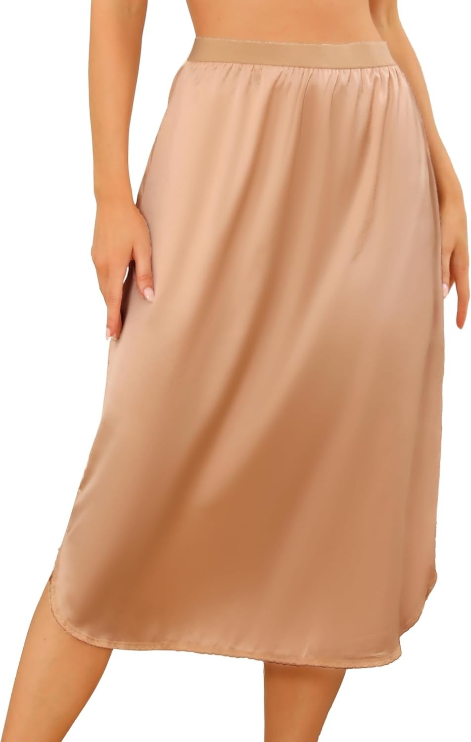 Women’s Satin Half Slip Slit Lace Long Underskirt for under Dresses Size S-3XL
