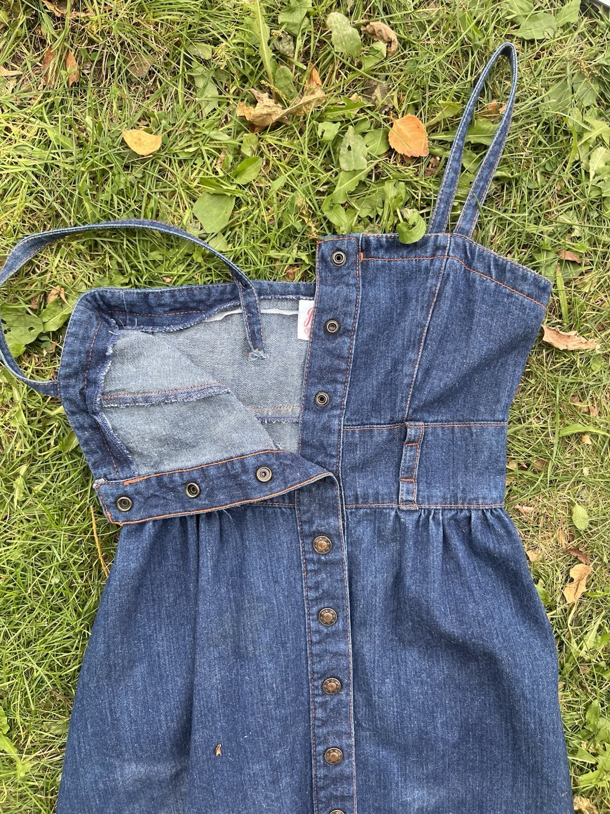 1970s Joni Blair 100% Cotton Denim Dress Knee Length Snap Closure