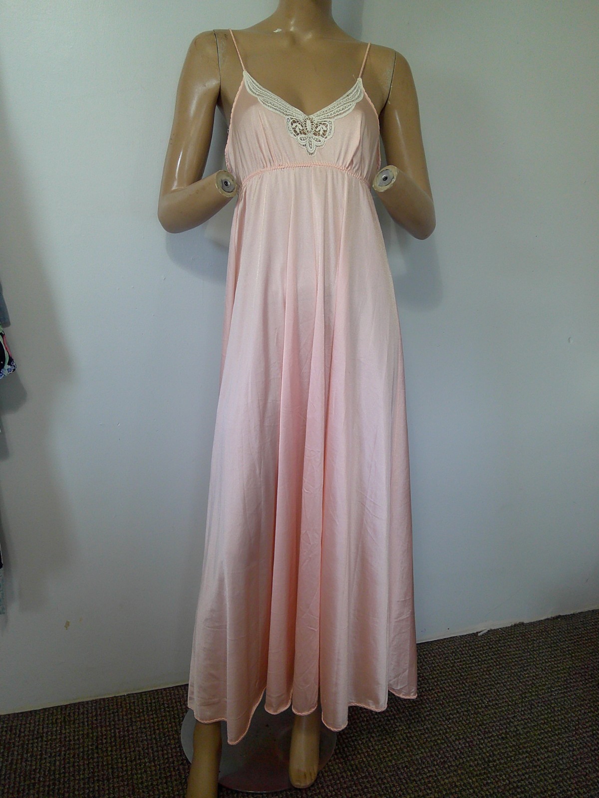 Vtg Monika Tilley Vassarette Peach Silky Nylon & Lace Full Sweep Lng Nightgown M