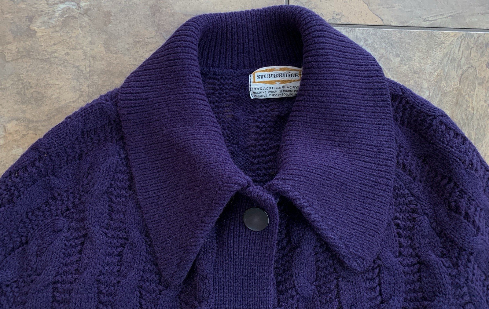Vintage 70s Sturbridge Blue Cable Knit Sweater Cape Poncho Collared