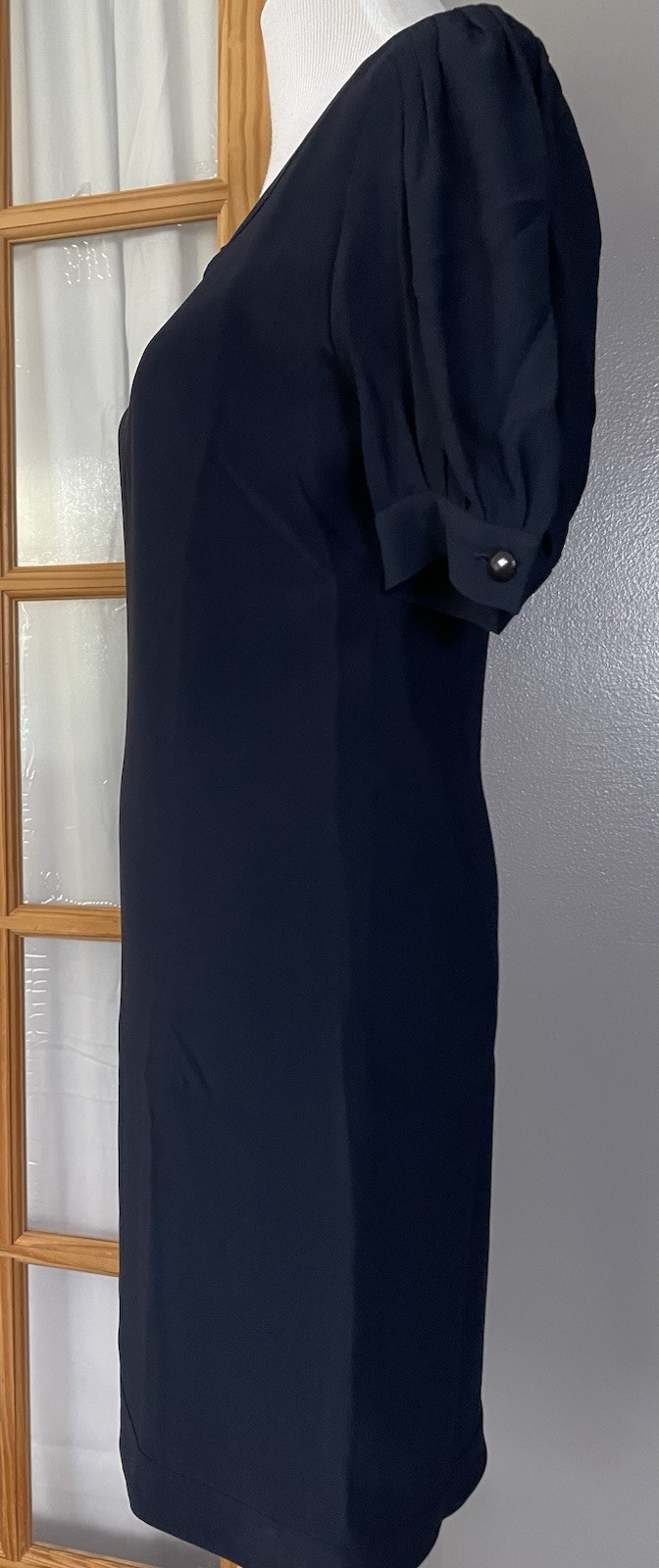 Vtg 80s Milano Navy Sheath Dress S/M Balloon Sleeve Classic Career Made In Italy
