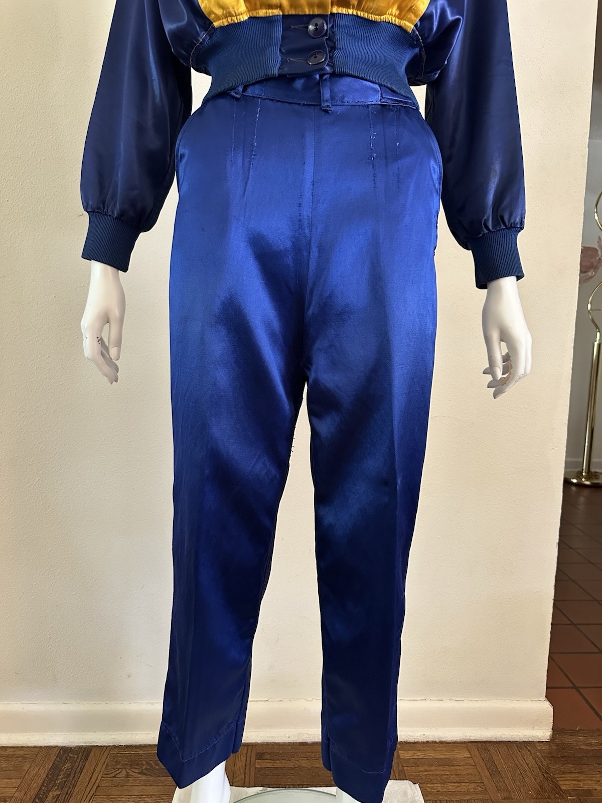 1930s Lowe & Campbell Blue Gold Satin Sportswear Set Western Ranchwear Rodeo