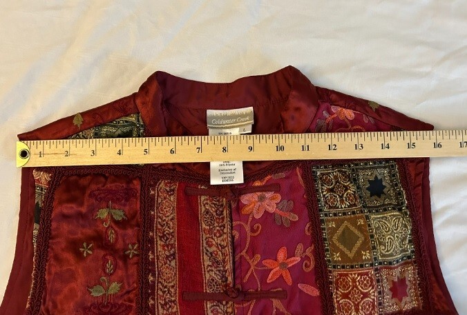 COLDWATER CREEK VTG Women’s L Oriental Vest Top Patchwork Red Multicolor Floral