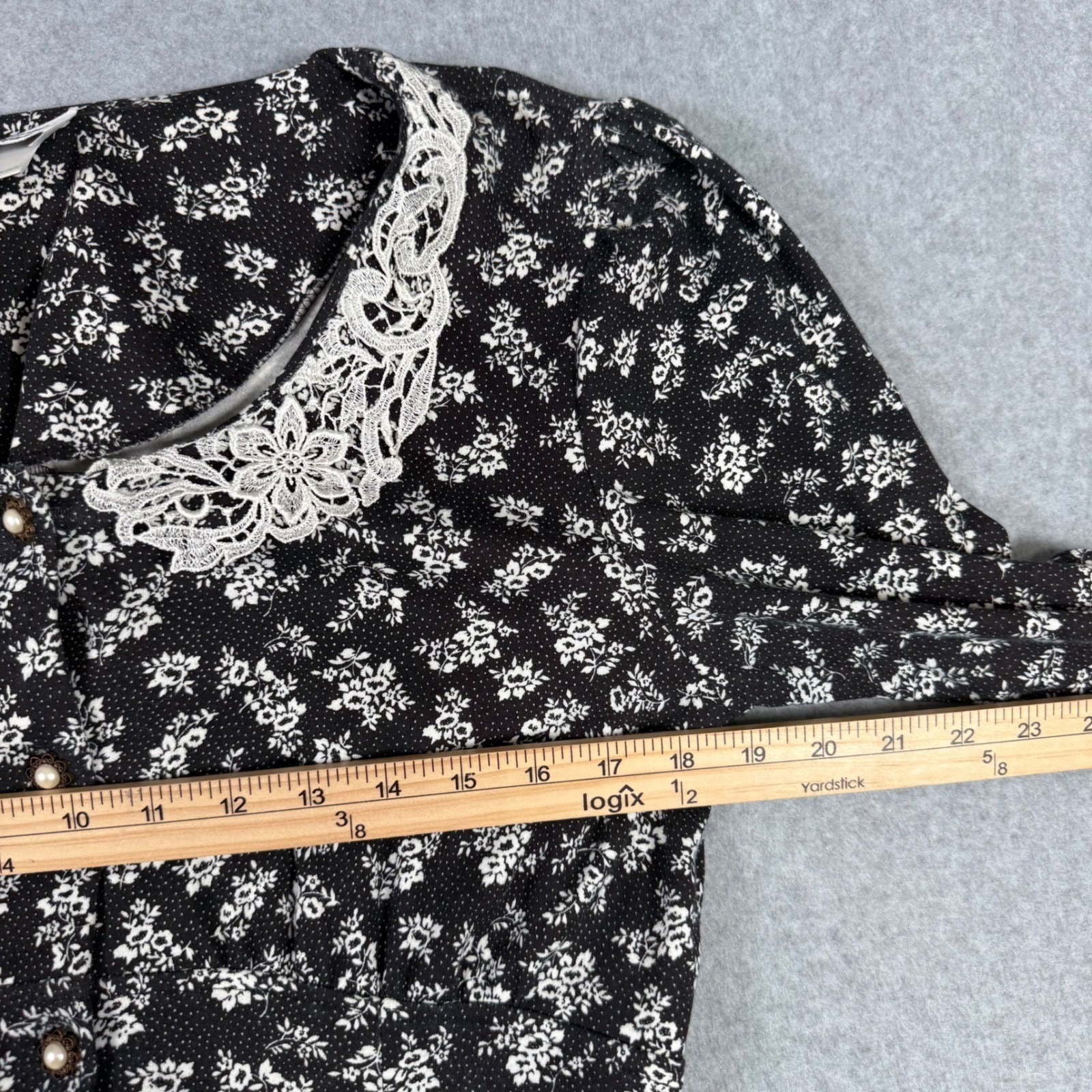 Paquette Too Vintage 80s Floral Modest Lace Collar Church Teacher Dress Black 10