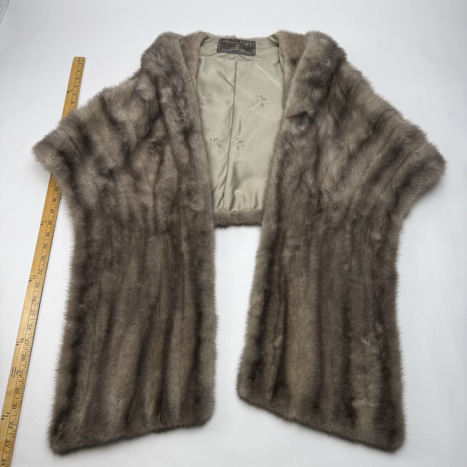 Vintage Silver Blue Mink Fur Stole Wrap Suzanne’s Parisian Furs NY Pockets 1950s