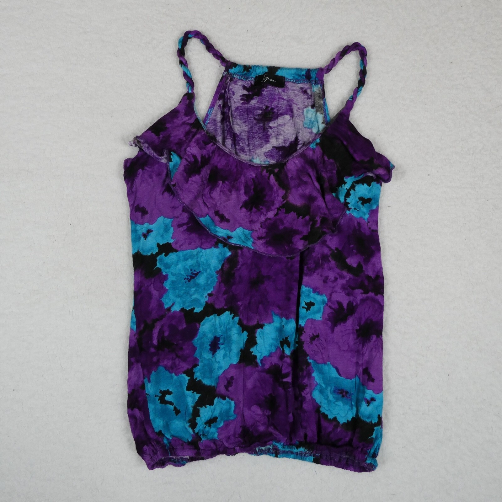 Vintage Soprano Top Women Size Small Purple Multicolor Made in USA Rayon