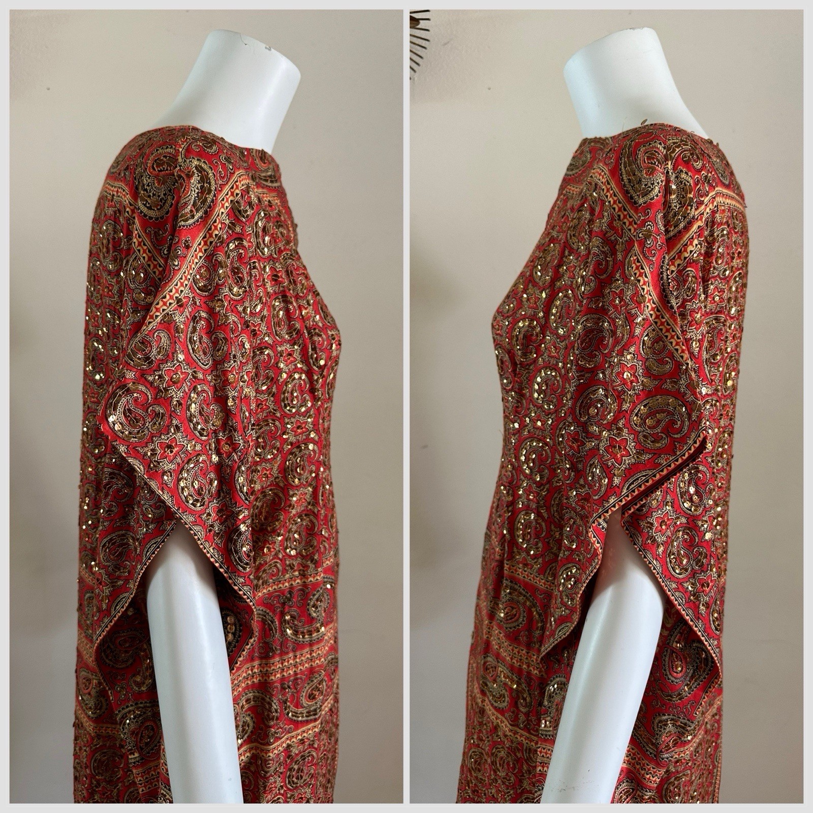 1960s Tipicano Sequined Caftan Hostess Dress Maxi Tunic Resort Sparkle 70s VTG
