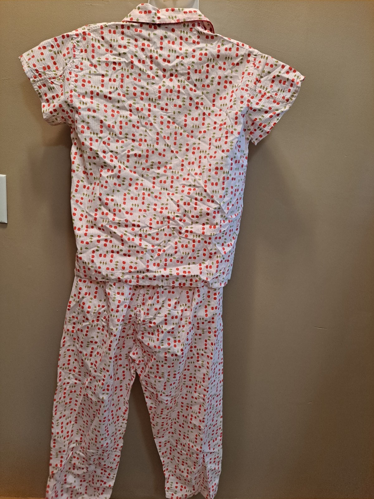 Vtg RADLEE LINGERIE CO. All Cotton Apple PAJAMA 2-pc SHIRT & PANTS ~ 34 Small