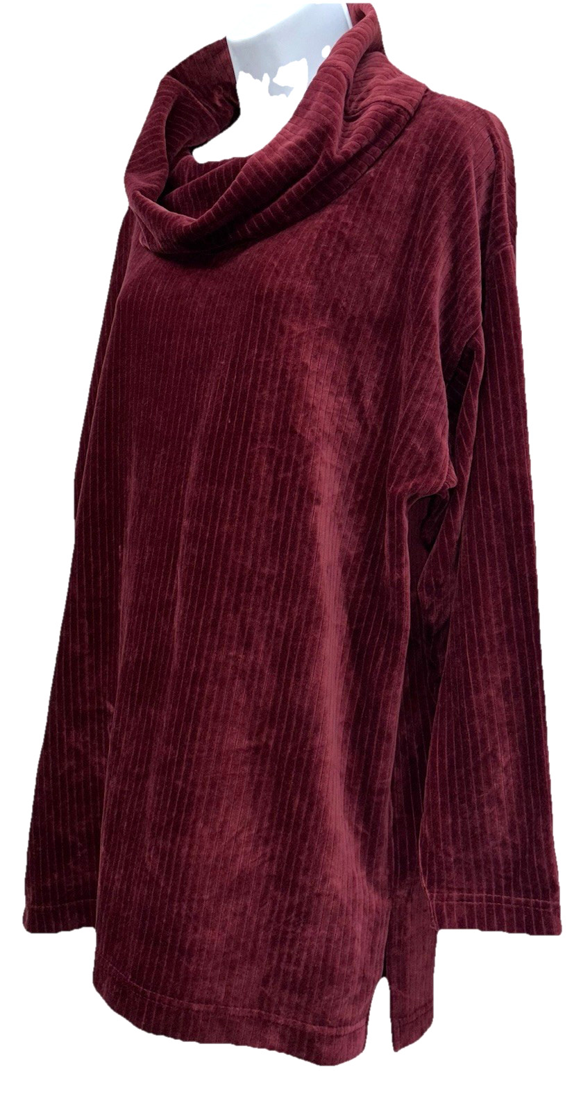 VTG LIZWEAR Women Size M Pullover Long Sleeve Cowl Neck Velour Top Maroon Ribbed