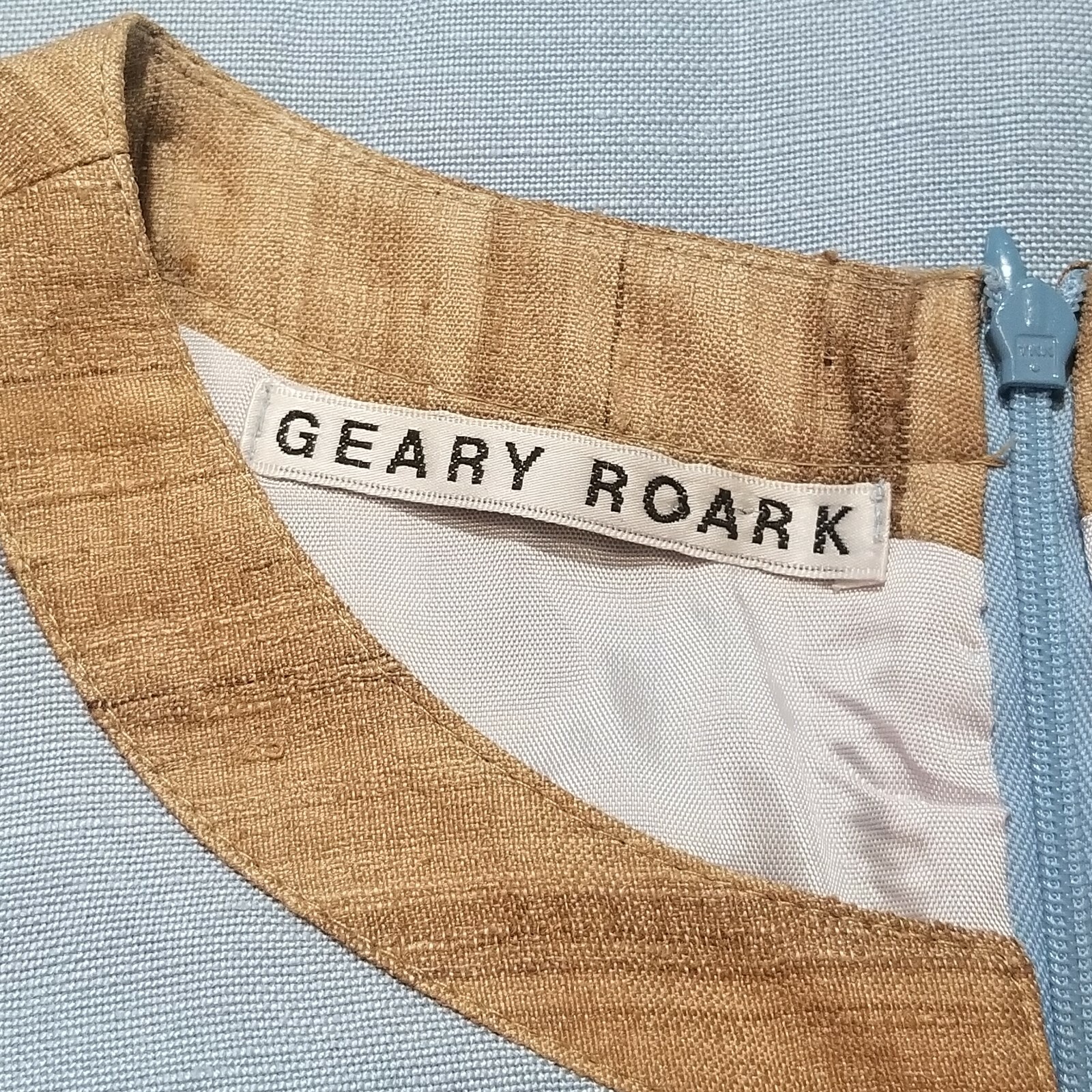 Vintage Geary Roark sleeveless blue and brown shift dress size S