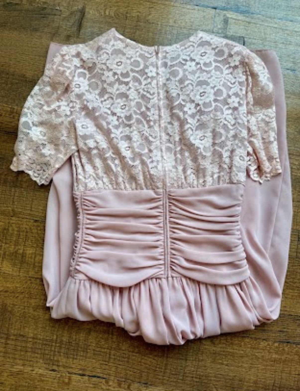 Vintage ILGWU Women’s Union Made Pink Lace Midi Dress Sheer Romantic Size 8 USA