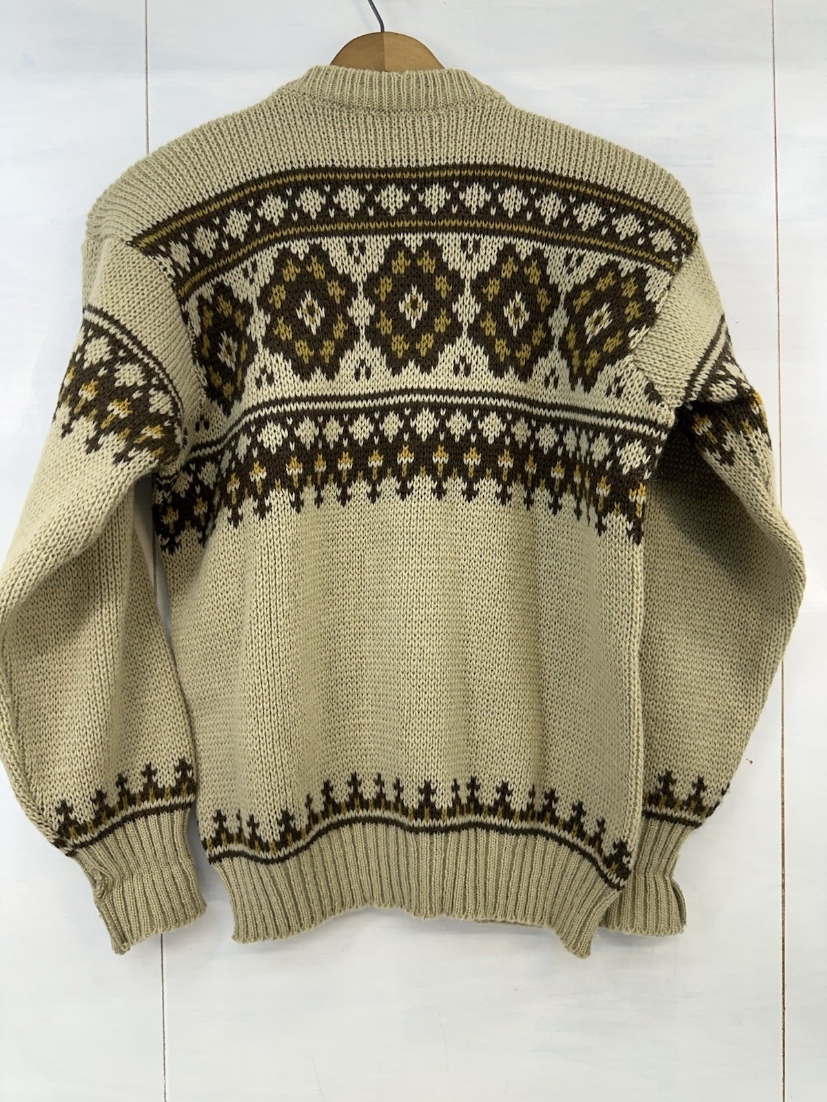 VTG Norlaender Women’s 100% Wool Nordic Fair Isle Button Cardigan Sweater L READ